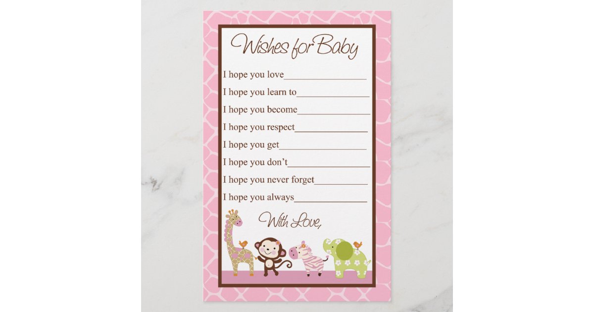 Jungle Jill Girl Animals Wishes For Baby Shower Zazzle Com