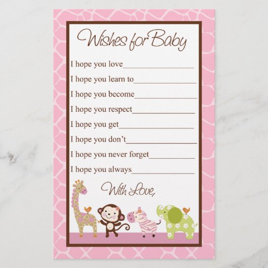 Jungle Jill/Girl Animals Wishes for Baby Shower (Front)