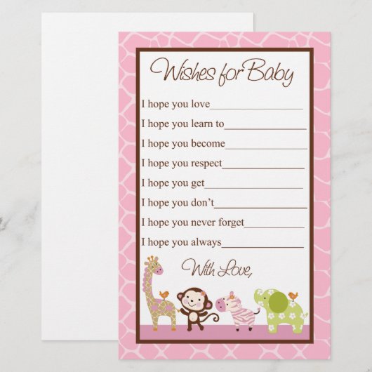 Jungle Jill/Girl Animals Wishes for Baby Shower (Front/Back)