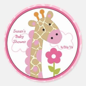 Jungle Jill/girl Giraffe/stickers/cupcake Toppers Classic Round Sticker by Personalizedbydiane at Zazzle