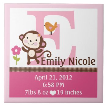 Jungle Jill Monkey Letter Name Birth Info Tile by Personalizedbydiane at Zazzle