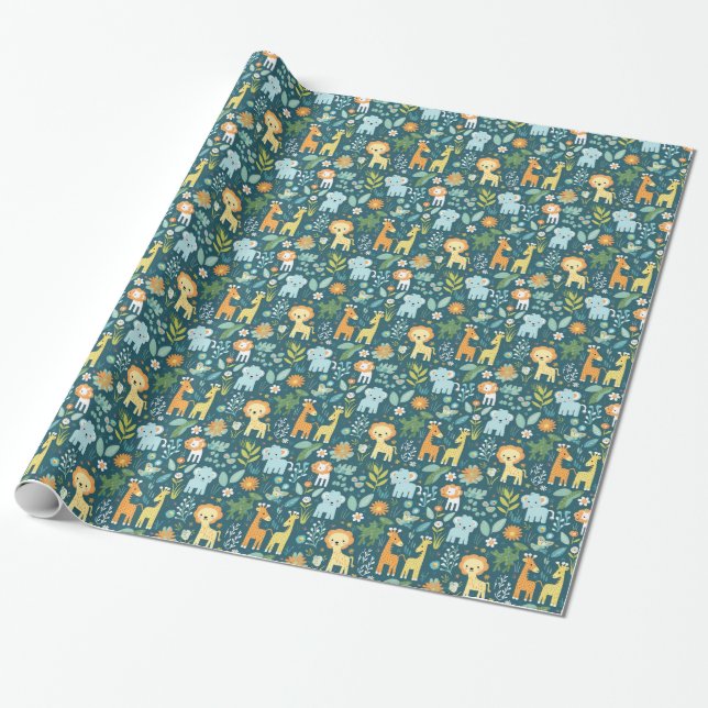Jungle Joy Baby Shower Wrapping Paper (Unrolled)