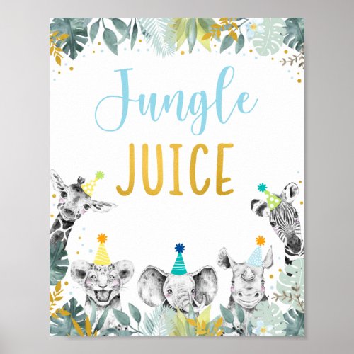 Jungle Juice Blue Gold Party Animal Birthday Sign