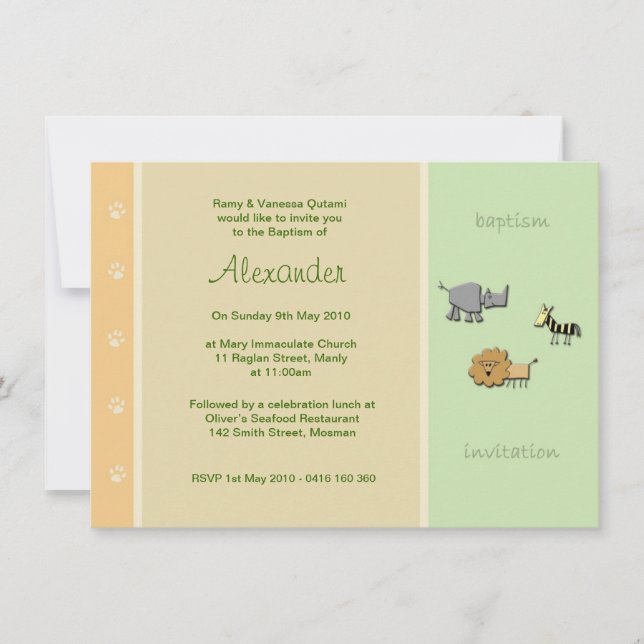 Jungle Juice Christening Invitations (Front)