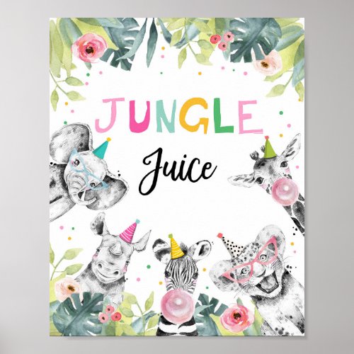 Jungle Juice Safari Animals Birthday Drink Table Poster