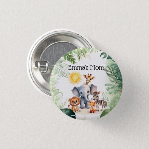 Jungle kids party baby animals fun birthday tag  button