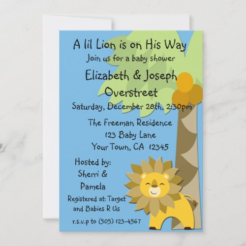 Jungle King Lion Blue Sky Baby Shower Zoo Safari Custom Invites