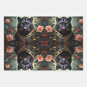 Jungle king majestic lion panther & tiger wrapping paper sheets