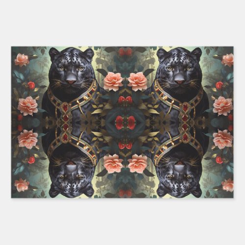 Jungle king majestic lion panther  tiger wrapping paper sheets