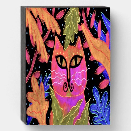 Jungle Kitty Abstract Digital Painting Wooden Box Sign