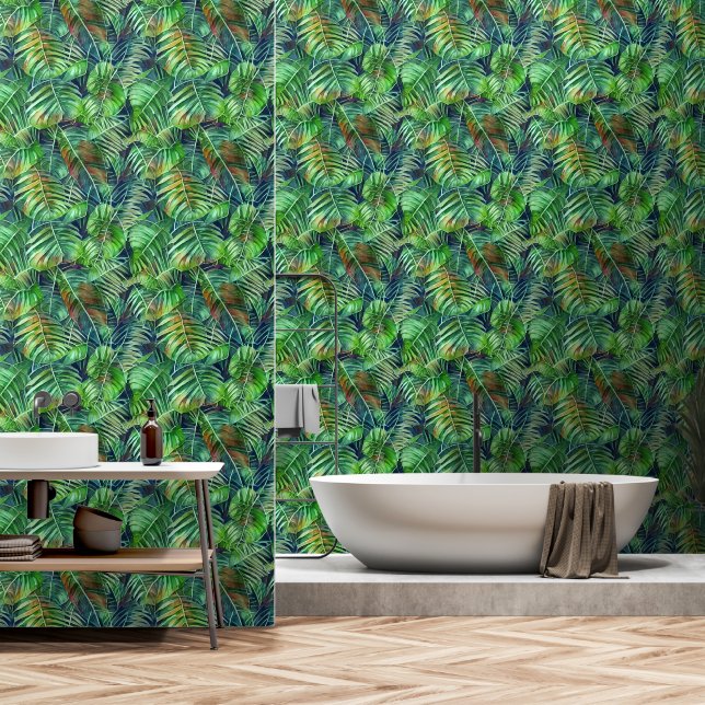 Jungle leaf foliage large monstera leaves tropical wallpaper  (Bathroom)