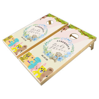 Jungle leafy themed monkey soft toys baby shower cornhole set