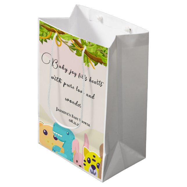 Jungle leafy themed monkey soft toys baby shower medium gift bag (Front Angled)