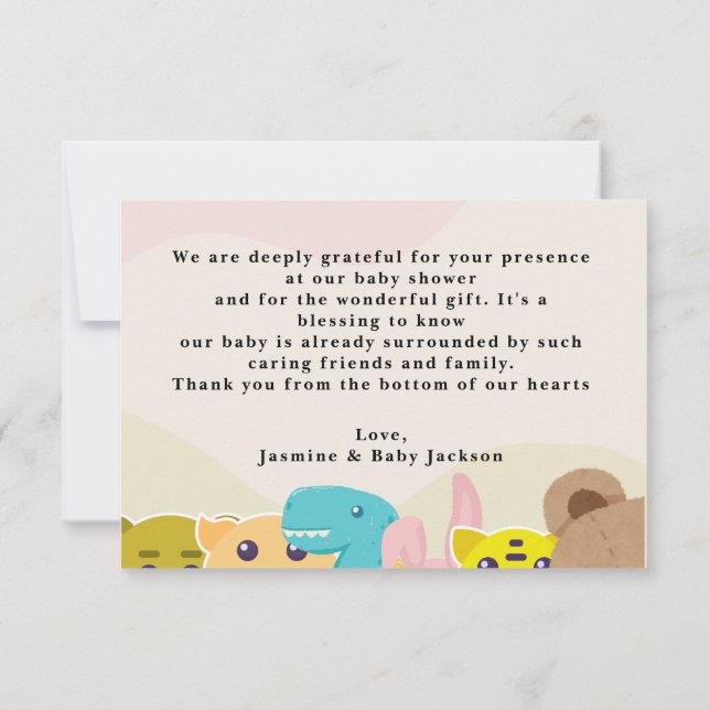 Jungle leafy themed monkey soft toys baby shower thank you card (Back)