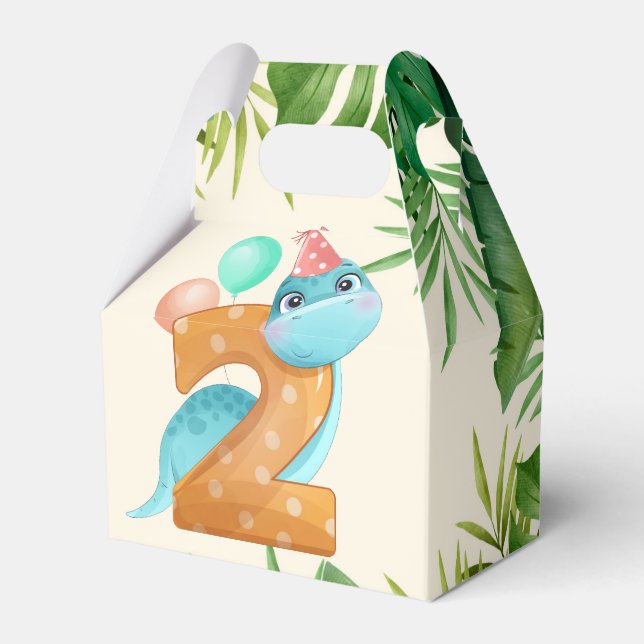 Jungle Leaves Dinosaur 2nd Birthday Party  Favor Boxes (Front Side)