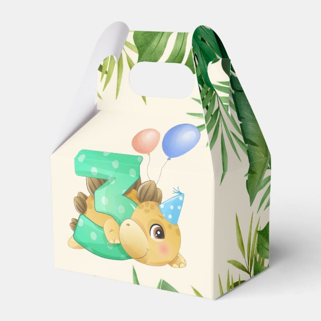 Jungle Leaves Dinosaur 3rd Birthday Party Favor Boxes (Front Side)