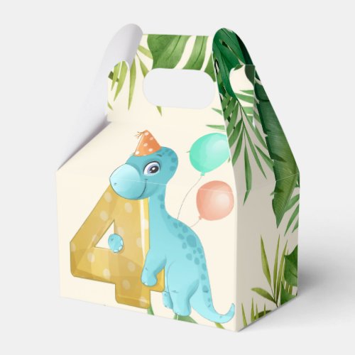 Jungle Leaves Dinosaur 4th Birthday Party Favor Boxes