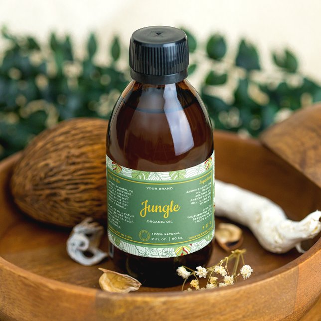 Jungle Leaves Green Retro Cosmetic Bottle Label (Creator Uploaded)