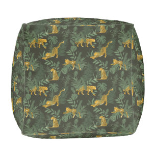 Jungle leaves Leopard tropical exotic Pouf