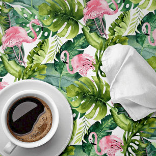 Jungle Leaves Pink Flamingo  Tablecloth