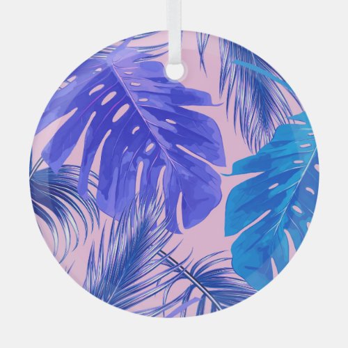 Jungle Leaves Seamless Tropical Pattern Glass Ornament