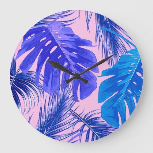 Jungle Leaves Seamless Tropical Pattern Large Clock
