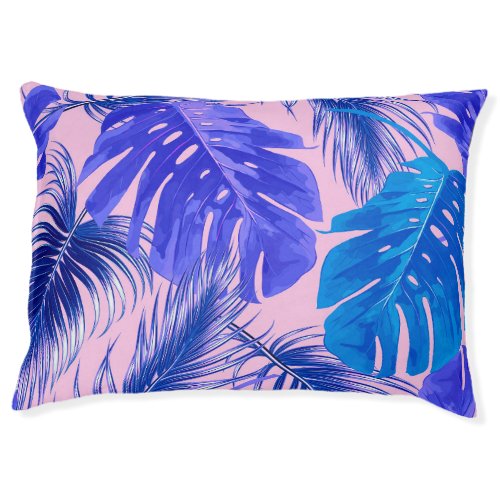 Jungle Leaves Seamless Tropical Pattern Pet Bed