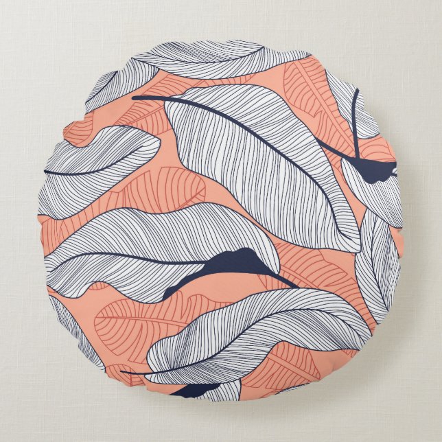 Jungle Leaves Seamless Tropical Pattern Round Pillow (Front)