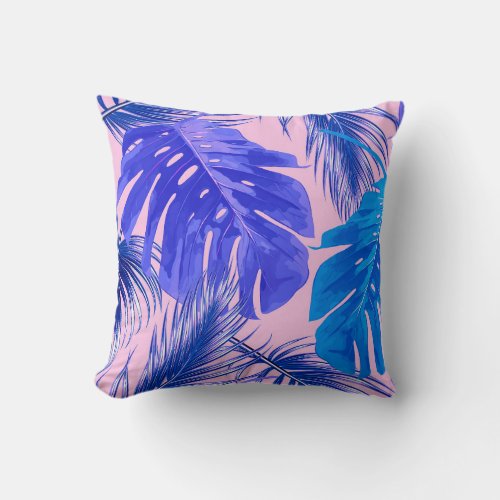 Jungle Leaves Seamless Tropical Pattern Throw Pillow