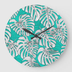 Jungle Leaves Tropical Floral Seamless Large Clock