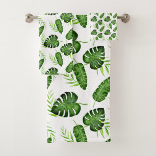 Jungle Leaves Tropical Watercolor Botanical Chic Bath Towel Set