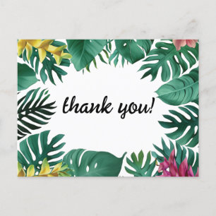 Jungle Leaves with Pink and Yellow Tropical Flower Postcard