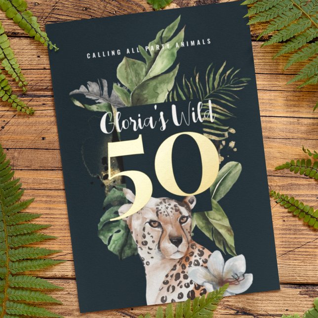 Jungle Leopard 50th Birthday Party Foil Invitation (Creator Uploaded)