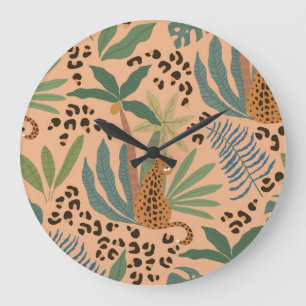 Jungle leopard print: animal seamless pattern. large clock