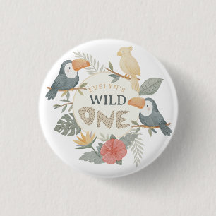 Jungle Leopard Tropical Toucan First Birthday Button