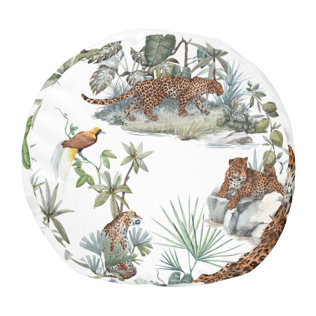 Jungle Leopard Watercolor Tropical Scene Pouf (Bottom)