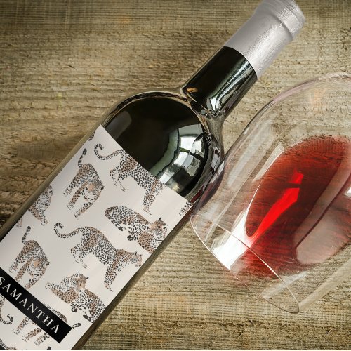 Jungle Leopard Wild Animal Pattern   Wine Label