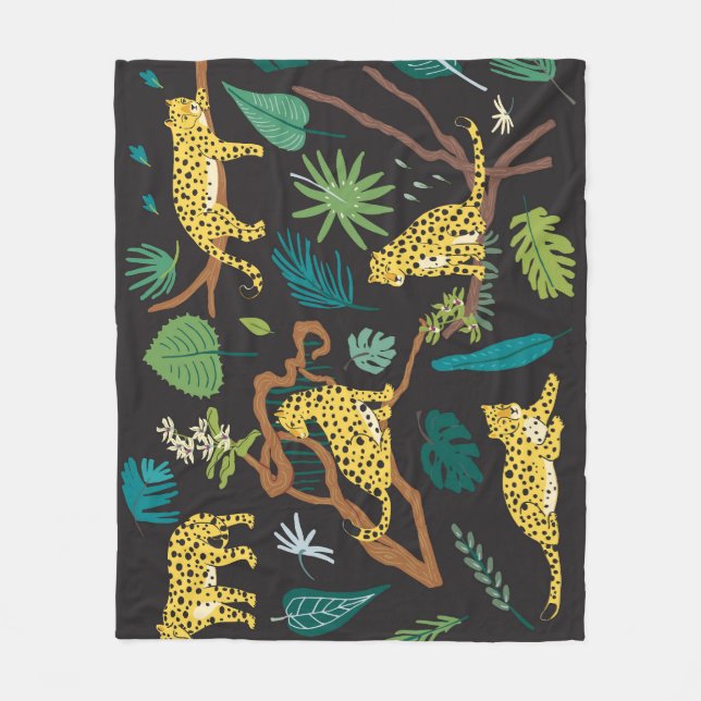 Jungle Leopards: Vintage Wildlife Illustrations Fleece Blanket (Front)