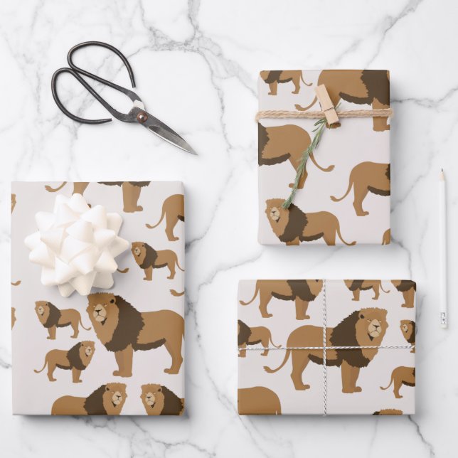 Jungle Lion Animal Pattern  Wrapping Paper Sheets (Front)