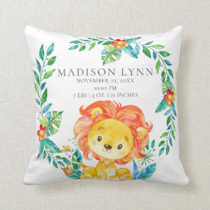 Jungle Lion Baby Birth Stats Pillow