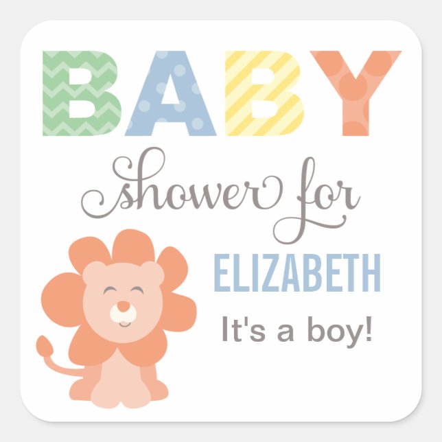 Jungle Lion Baby Boy Shower Square Sticker (Front)