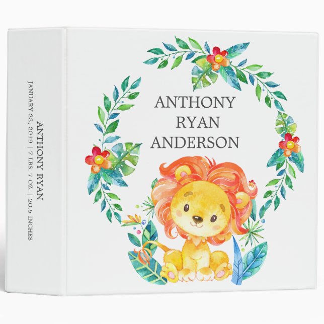 Jungle Lion Baby Shower Baby Photo Album 3 Ring Binder (Front/Spine)