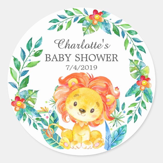 Jungle Lion Baby Shower Thank You Favor Sticker (Front)