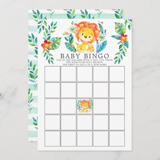 Jungle Lion BINGO Baby Shower Game Invitation (Front/Back)