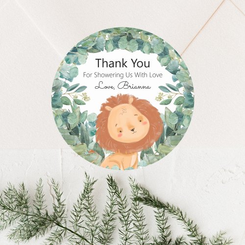 Jungle Lion Greenery Baby Shower Thank You Classic Round Sticker