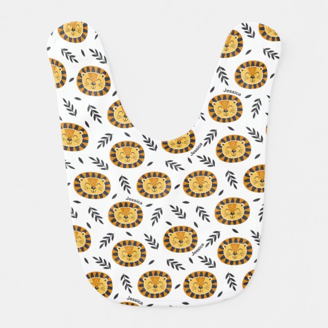 Jungle Lion Pattern with Baby Name Baby Bib (Front)