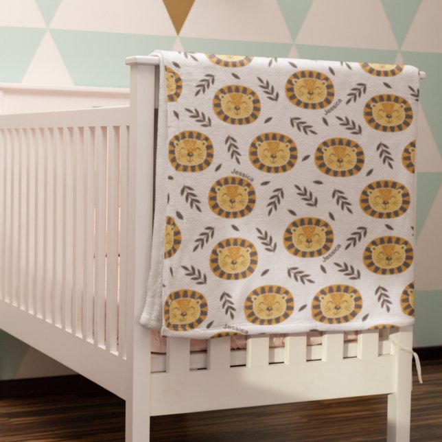 Jungle Lion Pattern with Baby Name Blanket (Creator Uploaded)