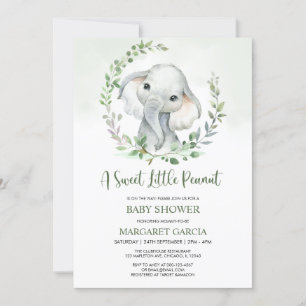 Jungle Little Peanut Greenery Elephant Baby Shower Invitation