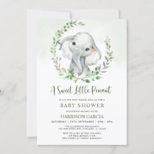 Jungle Little Peanut Greenery Elephant Baby Shower Invitation