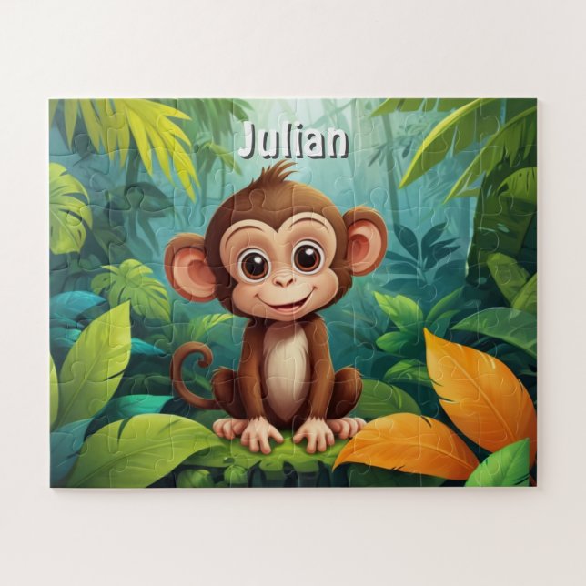 Jungle Monkey Adventure Personalized Jigsaw Puzzle (Horizontal)